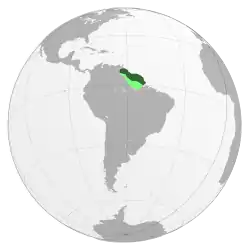 Dutch controlled Guiana at its greatest extent in dark green; claimed but uncontrolled land shown in light green.