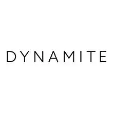 The Dynamite Clothing logo is a square logo with the word dynamite in uppercase thin black font centered on a white background.