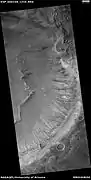 Wide view of gullies and ridges in crater, as seen by HiRISE under HiWish program