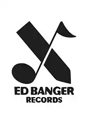 The wording "ED BANGER" above the wording "RECORDS" all in stylized font and all appearing below a design consisting of a stylized pencil crossed and partially obscured by a musical note.