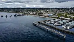 Aerial view of downtown Edmonds near the Washington State Ferries terminal