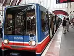 B2K stock car 02, shown at Canary Wharf station