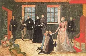 Elizabeth and the Ambassadors, attributed to Levina Teerlinc, c. 1560