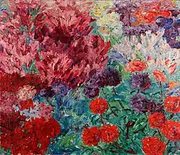 "Flower Garden" (without figure) (Blumengarten, ohne Figur), oil painting on canvas, 1908.