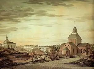 Ulrika Eleonora church in 1816–1817, roughly located at the northwest part of the square