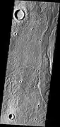 Enipeus Vallis (right). Note inner channel, levee-like deposits, and streamlined bedforms. (THEMIS VIS image)