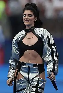 Istrefi performing at the 2018 FIFA World Cup Final in Moscow