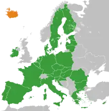 Map indicating locations of European Union and Iceland