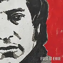 Artwork of Víctor Jara in black, grey and white, on a red background