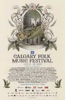 Promotional poster for the Calgary Folk Music Festival 2022. Artwork by Geneva L. Haley.