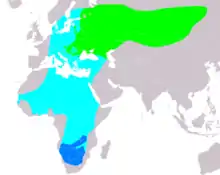 Central Europe to central Asia, Africa