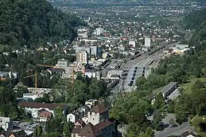 View of Feldkirch town center and its main station