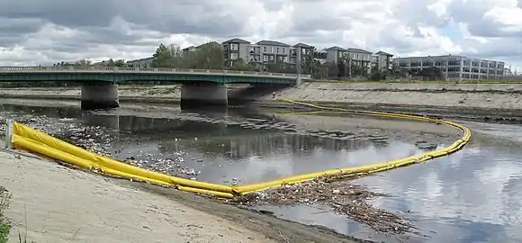 Floating barrier on Ballona Creek