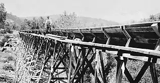 Narrow catwalks provide maintenance access along the length of the flume.