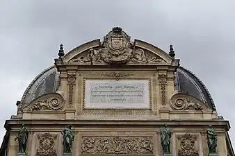 Baroque Revival pediment of the Fontaine Saint-Michel, Paris, by Gabriel Davioud, 1858