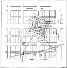 Fort Shelby shown on streetmap of Financial District