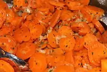 Close-up view of a carrot salad