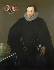 Sir Francis Drake wearing the Drake Pendant, a cameo of the queen. Gheeraerts the Younger, 1591