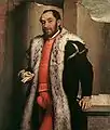 Portrait of Antonio Navagero (1565) with an accentuated codpiece, oil on canvas by Giovanni Battista Moroni, Pinacoteca di Brera, Milan