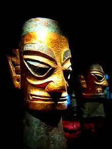 Sanxingdui bronze head wearing a gold foil mask