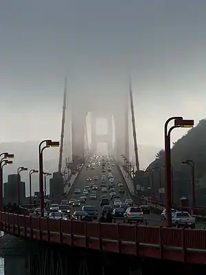 The Golden Gate Bridge on a foggy day