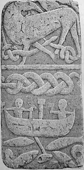 The "fishing stone" in the church; possibly remnant of a second cross, showing Thor fishing.