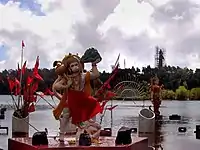 Hanuman, Ganga and Shiva statue under construction in the background at Ganga Talao.