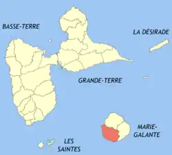 Location of the commune (in red) within Guadeloupe