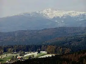 Panorama of Neuschönau Municipality: mountain Großer Rachel