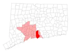 Guilford's location within New Haven County and Connecticut