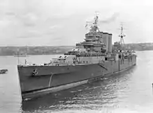 Image 10HMAS Shropshire arriving in Sydney in November 1945 carrying long serving soldiers (from Military history of Australia during World War II)