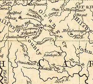 A map of the area around Lindley's Mill, where the battle took place, from 1781