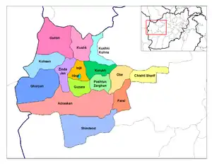 Shindand District (in south) on Herat province map