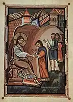 Healing Peter's Mother-in-law, from an 11th-century manuscript from the Abbes Hitda von Meschede