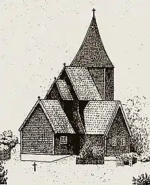 Drawing of Hopperstad stave church from 1878