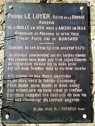 The town hall of Huillé, plaque to the memory of Pierre Le Loyer.