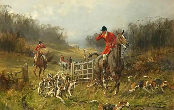 Huntsmen and hounds going away in full cry