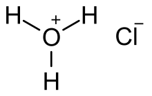 Structure of Hydrochloric acid as dissociated chloride and hydronium ions