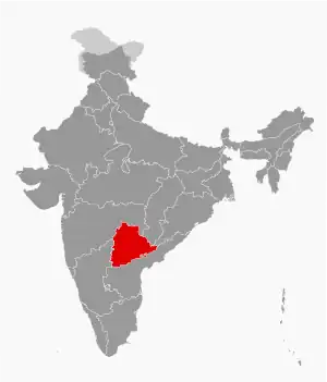 The map of India showing Telangana