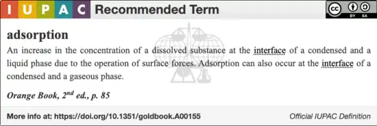 IUPAC definition for adsorption