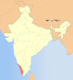 Location of Kerala (marked in red) in India