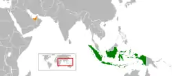 Map indicating locations of Indonesia and United Arab Emirates