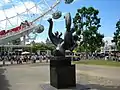 International Brigades Memorial with London Eye in the background.