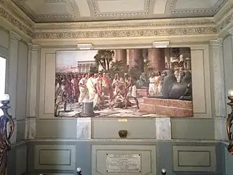 Presentation by the Egyptians of the severed head of Pompe Magnus to Julius Caesar, mural in Palazzo degli Elefanti, Catania