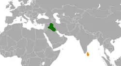 Map indicating locations of Iraq and Sri Lanka