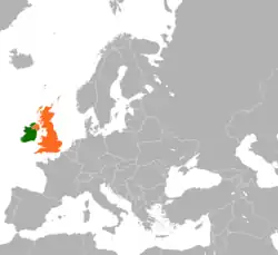 Map indicating locations of Ireland
 and United Kingdom