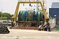 Drum winches mounted at the stern of an Irish  trawler