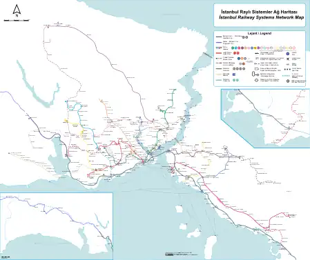 Image 35A well-composed transit map of Istanbul, with a high degree of contrast between the symbols, creating a strong visual hierarchy (transit lines are and look most important), figure-ground, and selectivity (the green national rail line can be isolated when necessary). Also note the harmonizing subdued tones of green and blue in the background. (from Cartographic design)