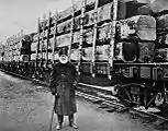 J.R. Booth in front of Canada Atlantic Railway timber train