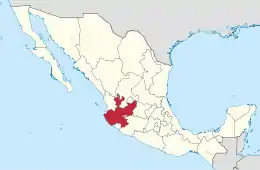 Map of Mexico with Jalisco highlighted